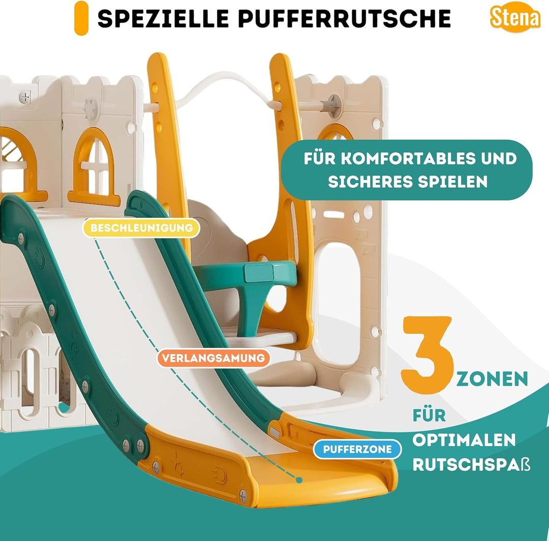 Stena Spielhaus mit Rutsche und Schaukel - Basketballkorb, Ball &amp; Spielzeug-Teleskop - Indoor &amp; Outd
