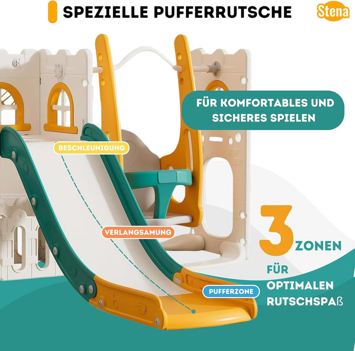 Stena Spielhaus mit Rutsche und Schaukel - Basketballkorb, Ball &amp; Spielzeug-Teleskop - Indoor &amp; Outd