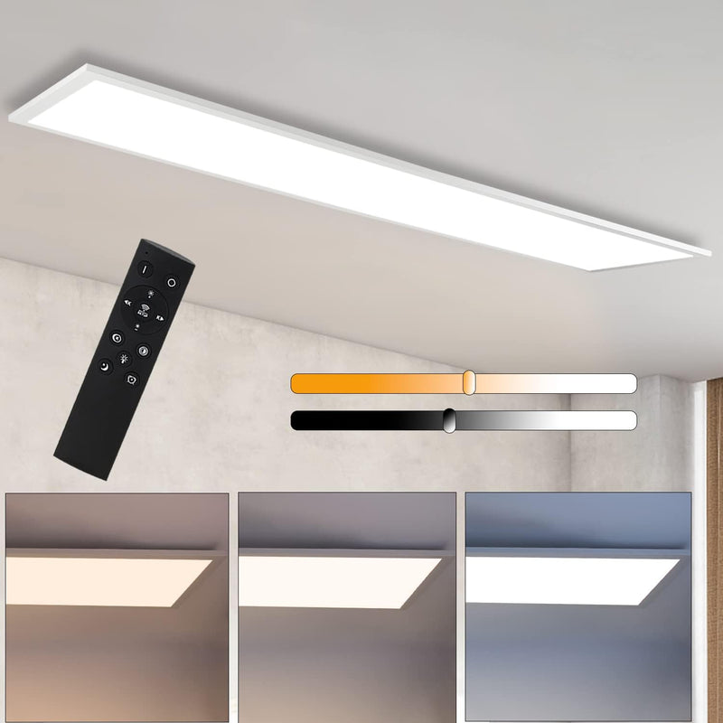 CBJKTX LED Deckenleuchte Dimmbar Panel Deckenlampe 120x30 cm mit Fernbedienung 48W Deckenpanel Wohnz