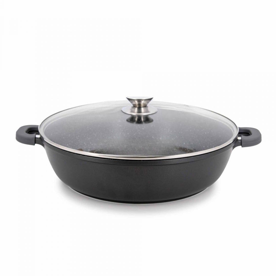 HQ Premium XL Bräter Servierpfanne mit Granit Keramikbeschichtung 6 Liter 36cm Durchmesser - Griff m
