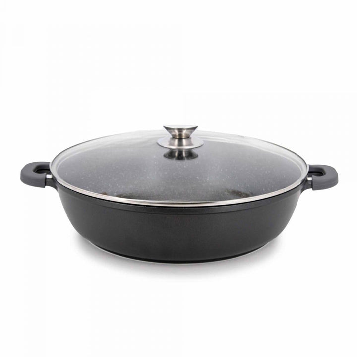 HQ Premium XL Bräter Servierpfanne mit Granit Keramikbeschichtung 6 Liter 36cm Durchmesser - Griff m