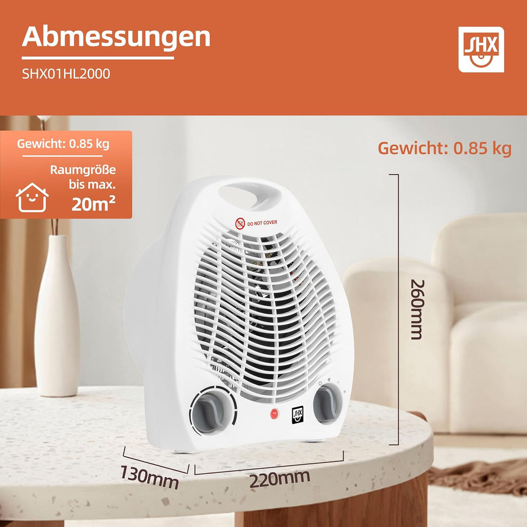 SHX Heizlüfter mit Kippschutz 2000W SHX01HL2000 – Heizlüfter mit Griff, 2000 Watt, Kippschutz, weiss