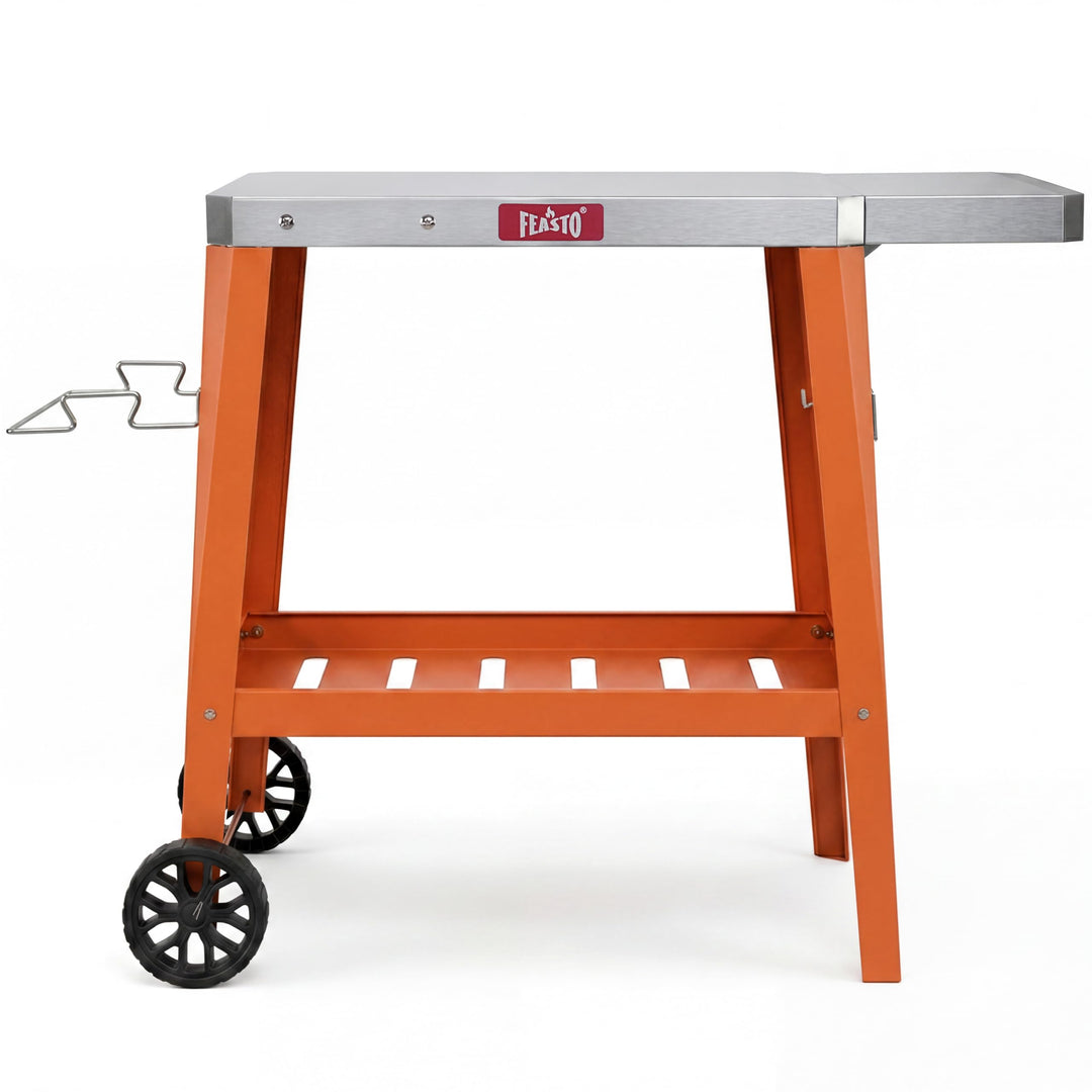 Feasto Grillwagen mit klappbarer Seitenablag, Grilltisch mit Edelstahlplatte, Servierwagen für Küche