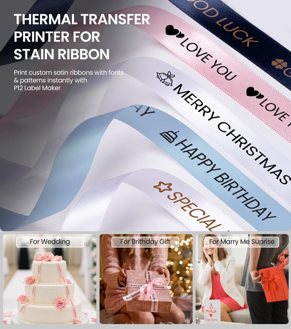 Phomemo P12 Beschriftungsgerät, Mini Etikettendrucker Bluetooth, Etikettiergerät Selbstklebend Kompa