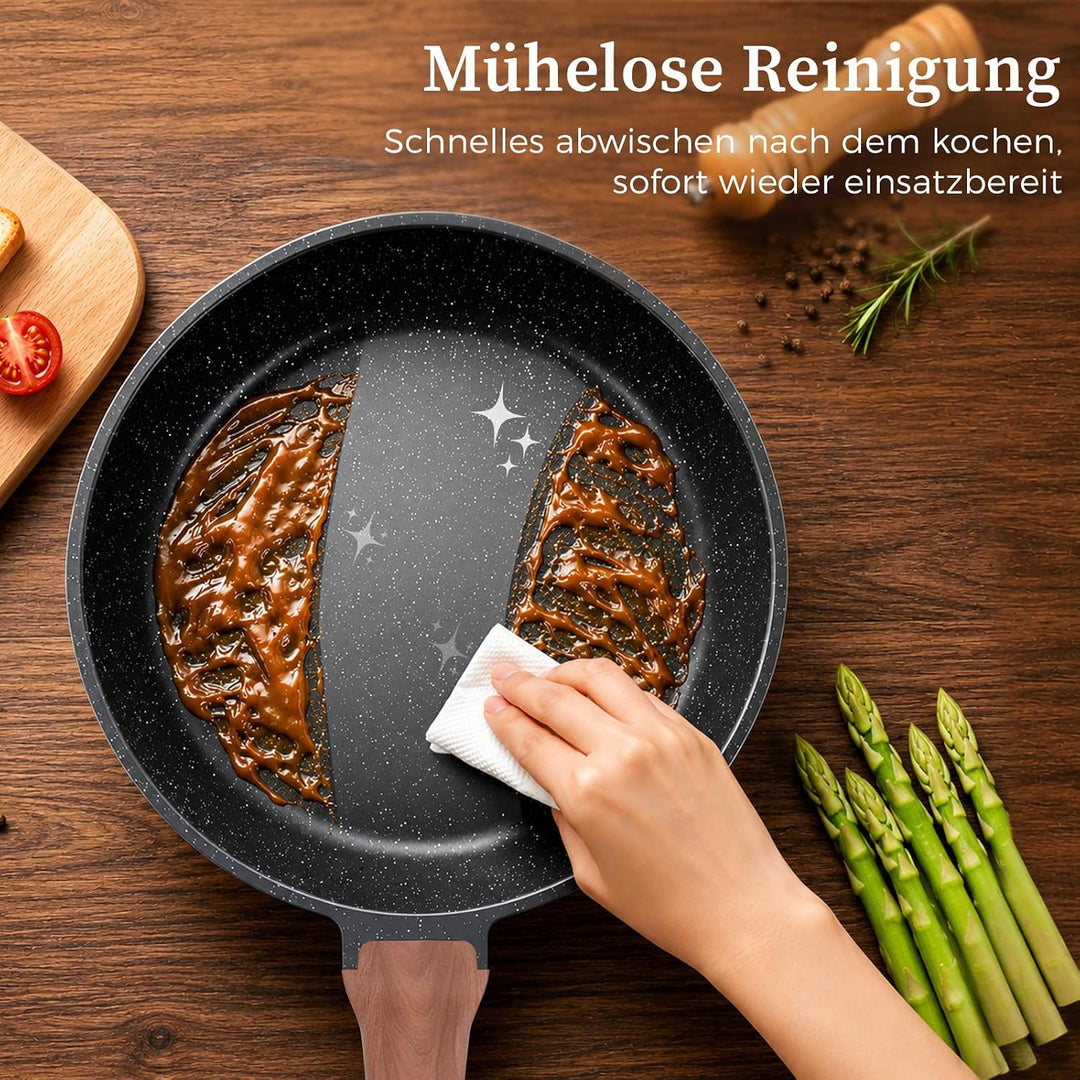 YASHE Bratpfanne 26 cm, Induktion, ungiftig, PTFE- und PFAS-frei | Granitoberfläche für gesundes Koc
