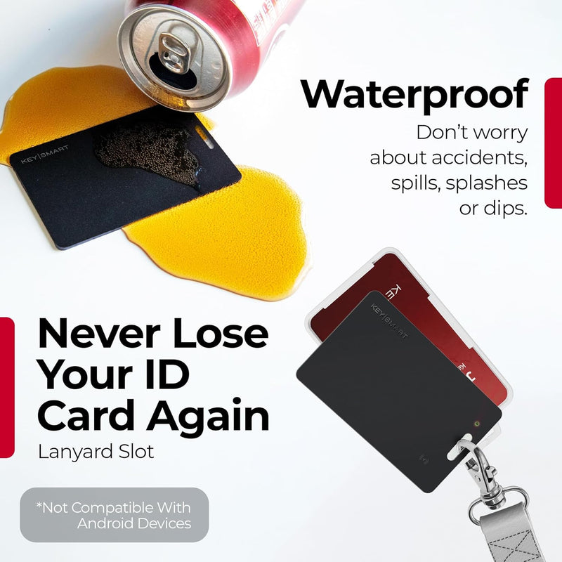 KeySmart SmartCard Thin Wallet Tracker Card, Rechargeable & Reusable, Versatile Lanyard Slot or Keyc