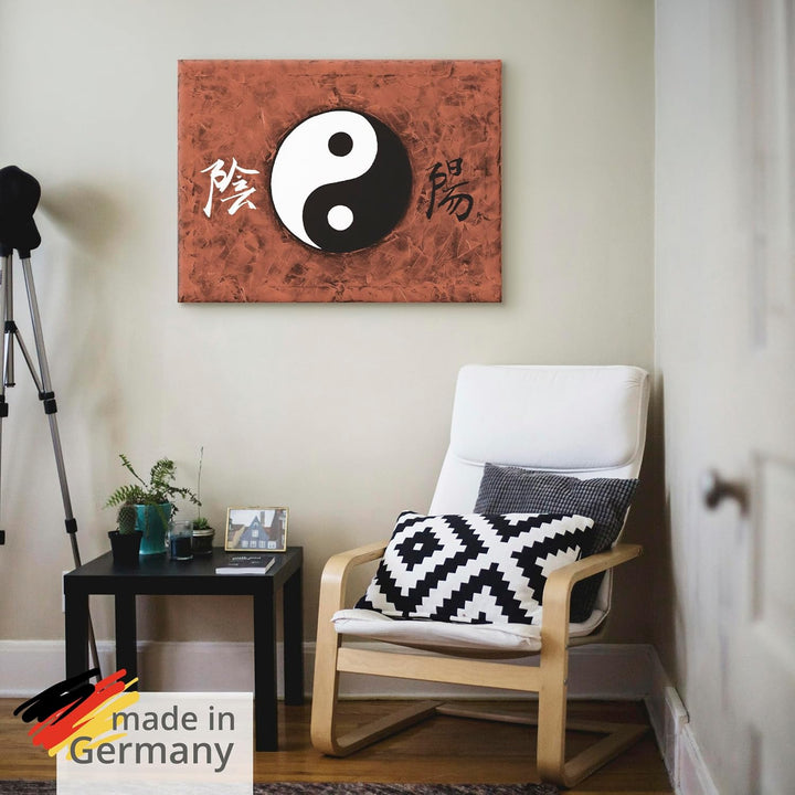 ARTLAND Wanddeko Leinwand Bilder Wandbild A. S. Ying & Yang_braun Statement Bilder Zeichen Malerei B