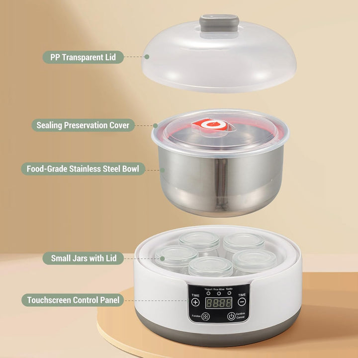 Elektrischer Joghurtbereiter, Hausgemachter Natto-Maker, Kleiner Inkubator mit Gläsern, Edelstahlein