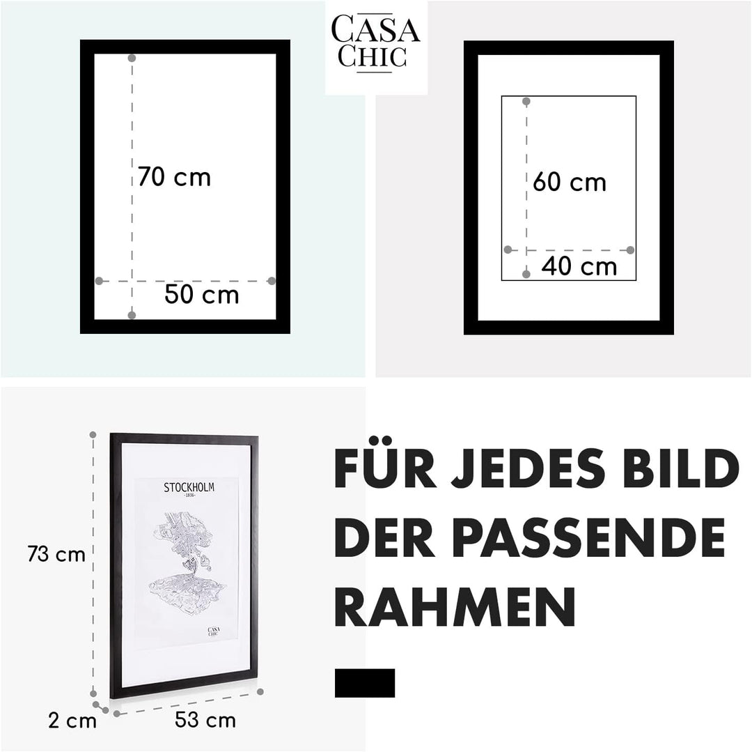 Classic by Casa Chic - Echtholz Bilderrahmen 50x70 cm - Schwarz - mit Passepartout 40x50 cm - Plexig