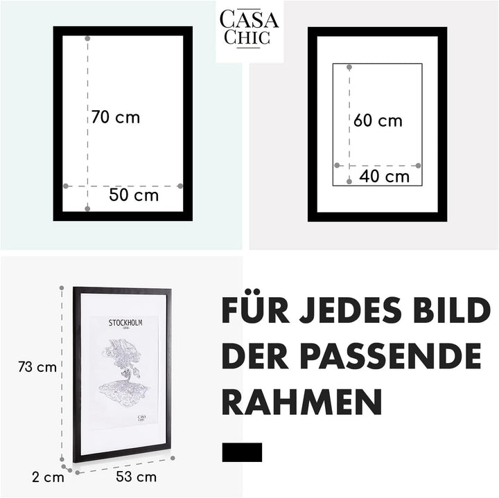 Classic by Casa Chic - Echtholz Bilderrahmen 50x70 cm - Schwarz - mit Passepartout 40x50 cm - Plexig