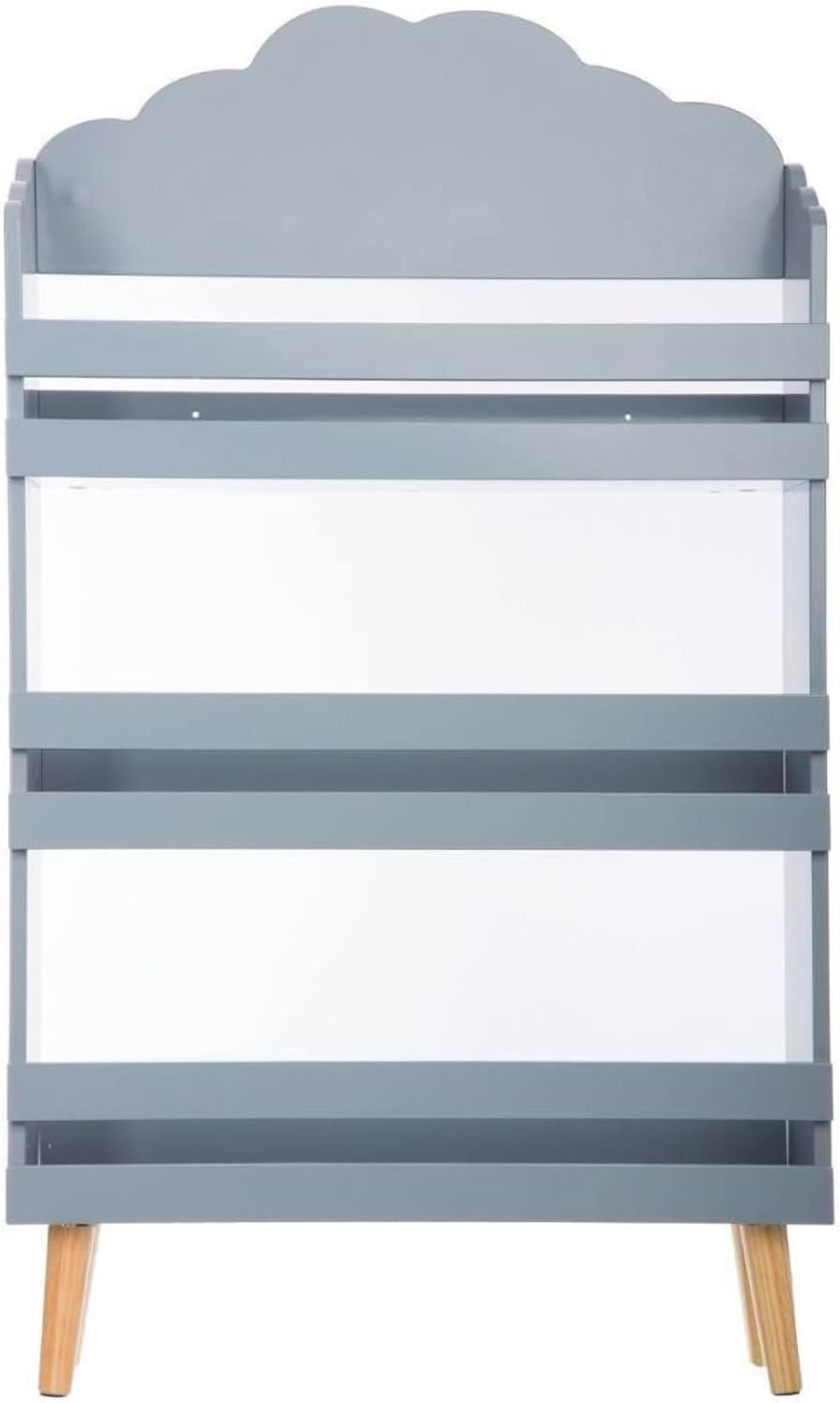 Avilia Bücherregal Wolke für Kinder, 3 Ablagen aus Holz, Grau, platzsparend, 58 x 100 x 18 cm