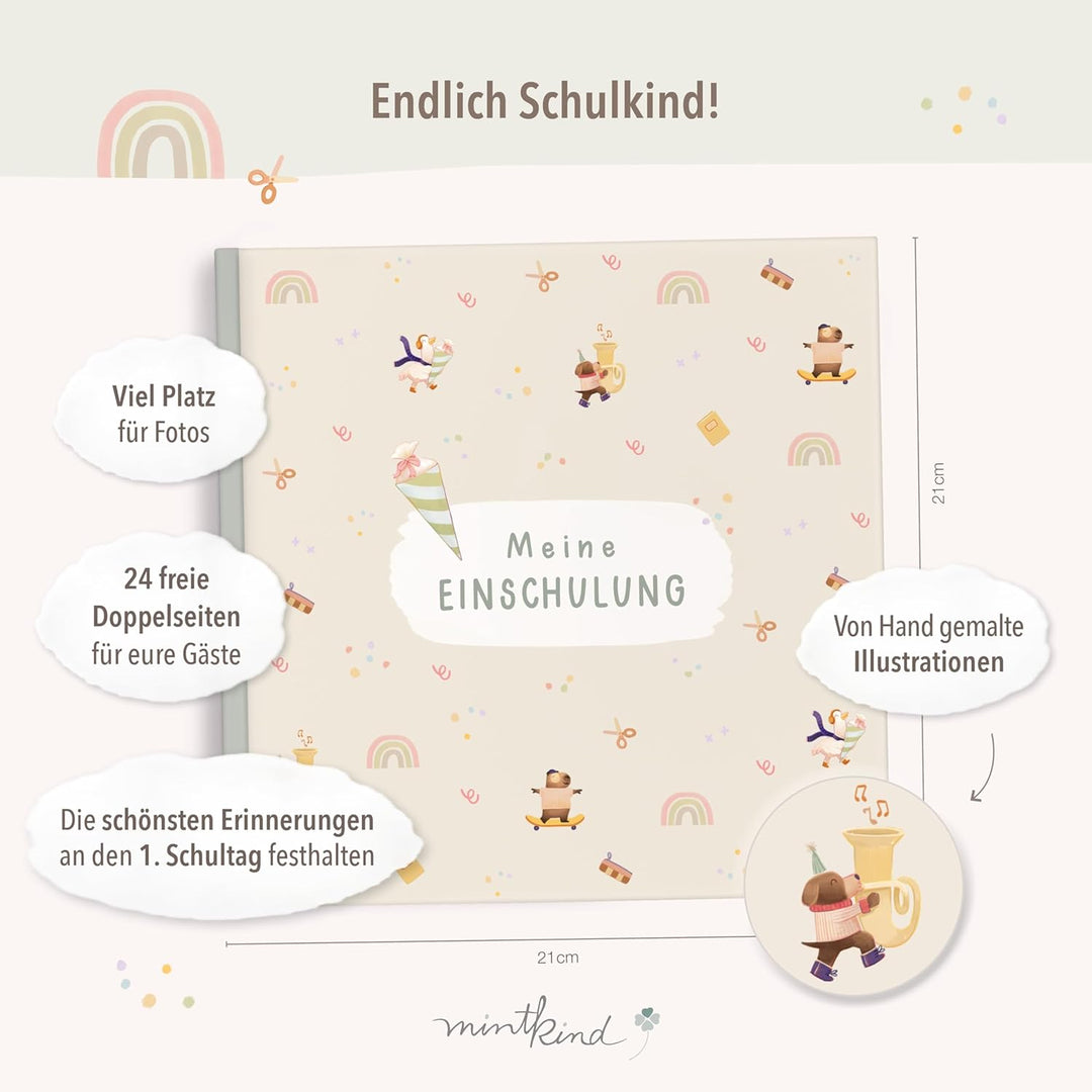 mintkind® Gästebuch Einschulung, Einschulungsbuch für Jungen und Mädchen, Erinnerungsbuch 1. Schulta