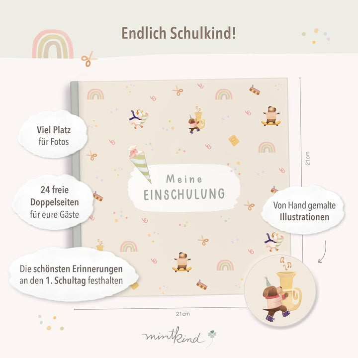 mintkind® Gästebuch Einschulung, Einschulungsbuch für Jungen und Mädchen, Erinnerungsbuch 1. Schulta
