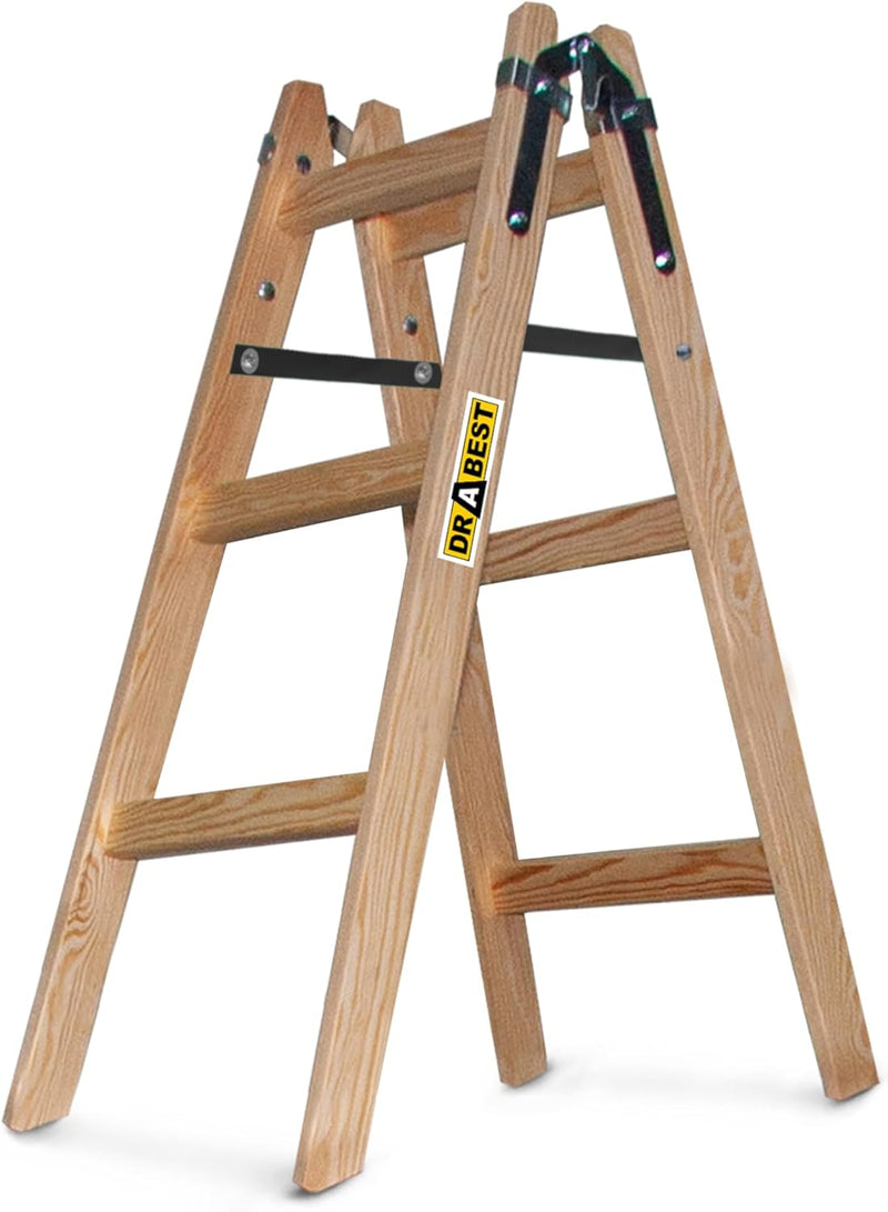 DRABEST - Holzleiter - für Malerarbeiten - 2X 3 Sprossen - m lang - bis 150 kg - Arbeitshöhe 0,95 m