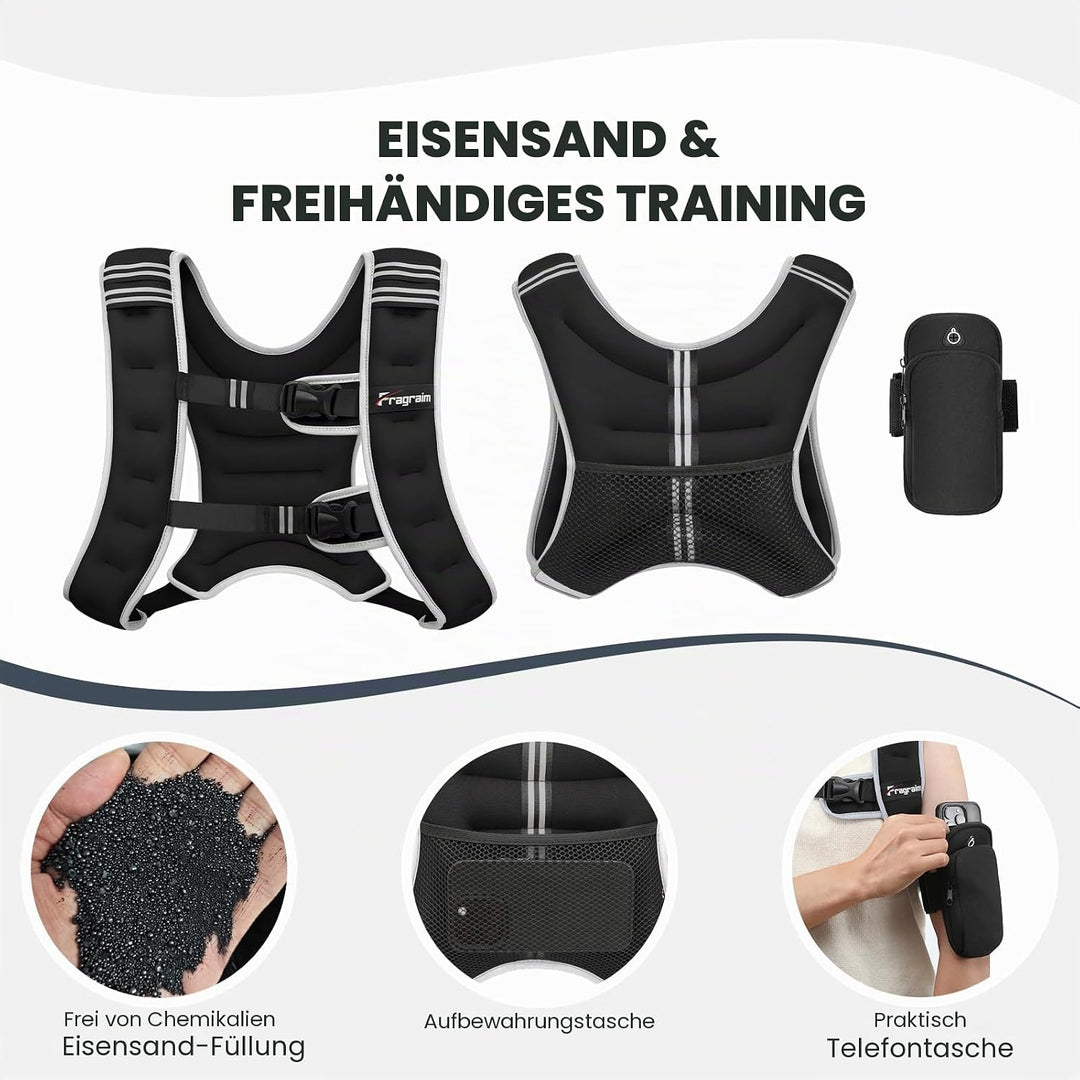 Fragraim Gewichtsweste, 6 kg/8 kg/10 kg/12 kg/16 kg Gewichtsweste für Frauen Herren mit reflektieren