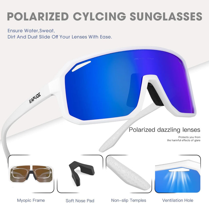 KAPVOE Fahrradbrille Polarisiert Herren Damen Sonnenbrille UV400 Schutz TR90 Rahmen Sportbrille Radf