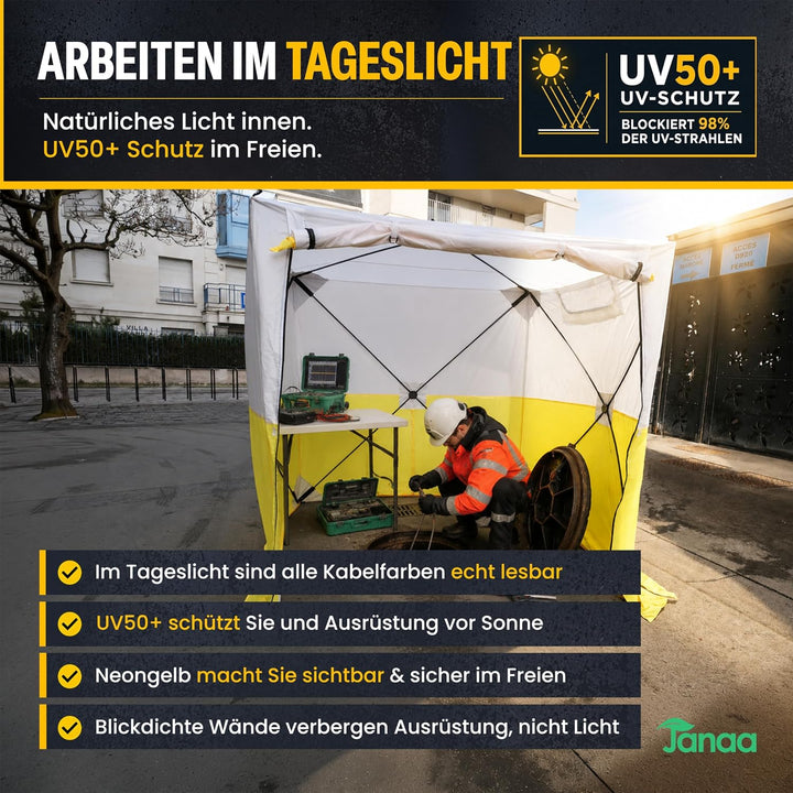 JAX3 Professionelles Arbeitszelt, Pop-Up, UV50+, 1,8 x 1,8 x 2,5 m, sofortiger schneller und einfach