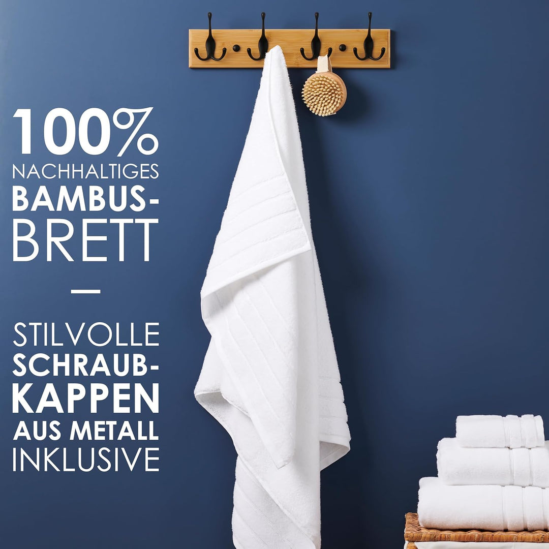 LARHN Garderobenhaken Holz - Garderobenleiste Holz mit 4 Haken in Schwarz - 42 cm - Kleiderhaken Wan
