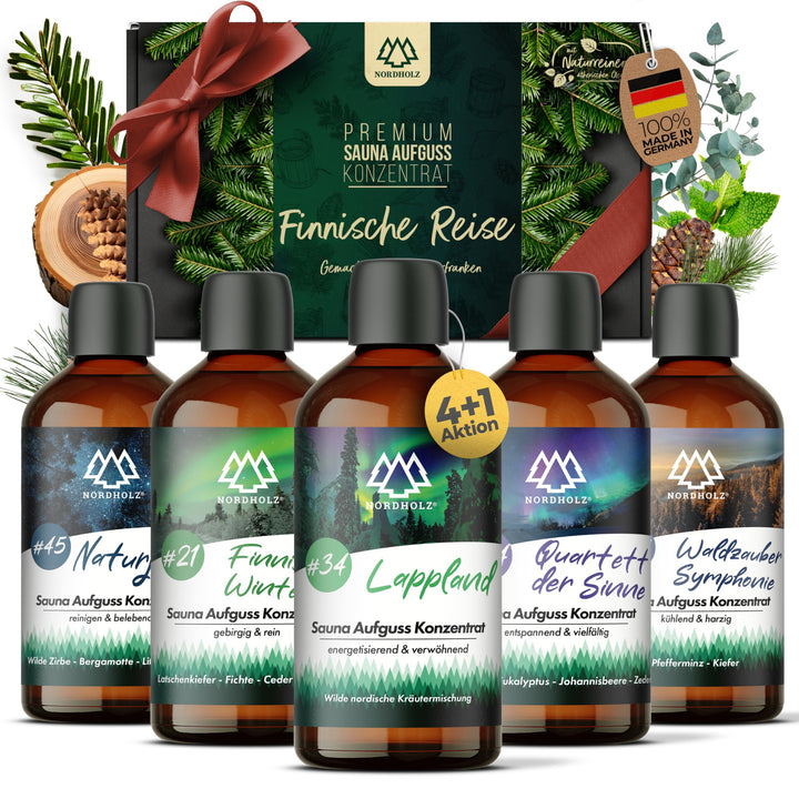 Saunaaufguss Set - [5x100ml Finnische Reise] besonderes &amp; natürliches Sauna Aufgussmittel - intensiv