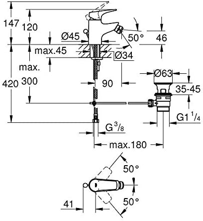 GROHE Start Flow - Einhand - Bidetarmatur (wassersaprend, schnelle Montage, mit Kugelgelenk, flexibl