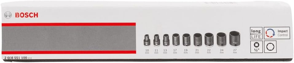 Bosch Professional Pro 9tlg. Steckschlüsseleinsätze-Set mit 1/2"-Innenvierkantaufnahme für Sechskant