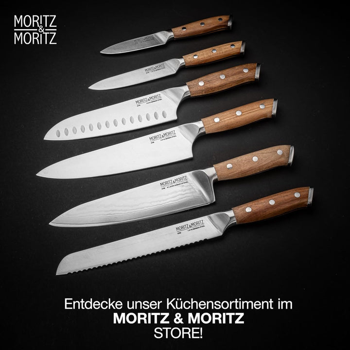 Moritz & Moritz Profi Messerset 3-teilig bestehend aus Kochmesser, Santokumesser und Damastmesser –