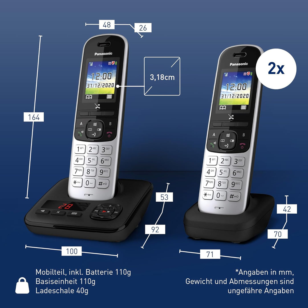 Panasonic KX-TGH723GS Schnurlostelefon mit Anrufbeantworter 3er Set (DECT Telefon, strahlungsarm, Fa