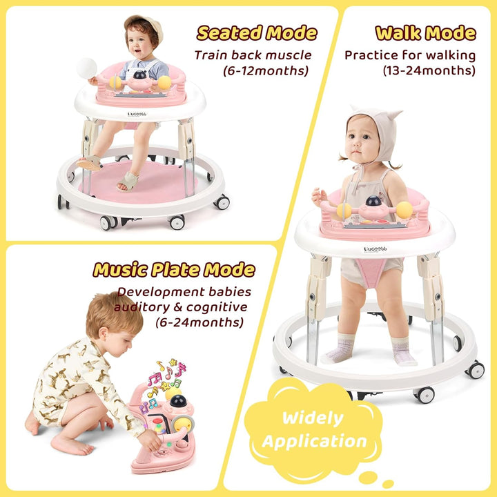 Baby Lauflernhilfe, One-Touch Folding Baby Walker, Lauflernwagen Anti-Roll 8-Rad-Rundfahrwerk, 7-Gan