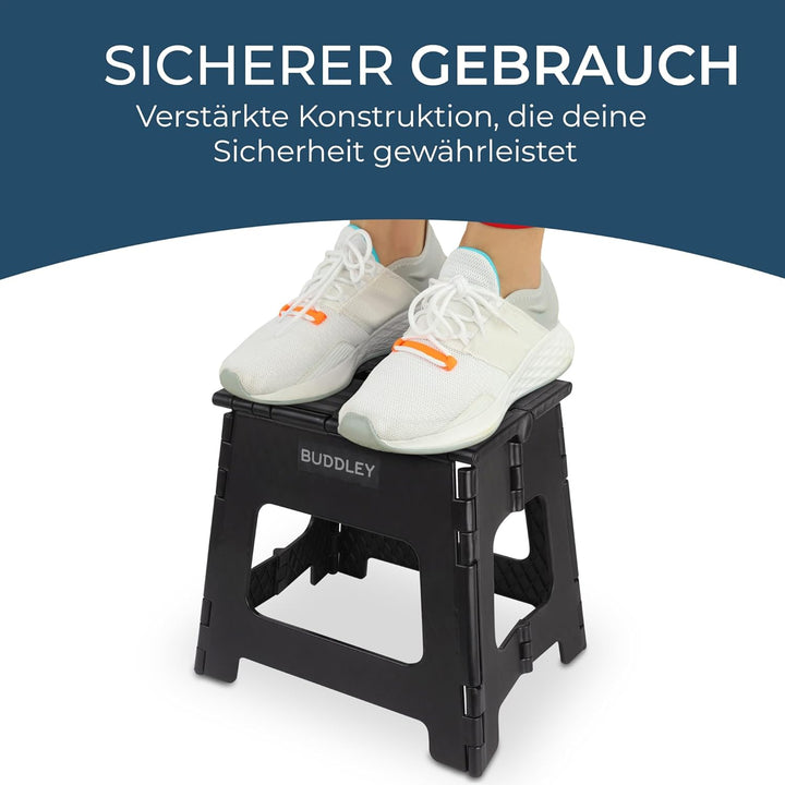 BUDDLEY Tritthocker klappbar – 32 cm hoher Tritt mit Anti-Rutsch-Design - Tragfähigkeit bis 99 kg -