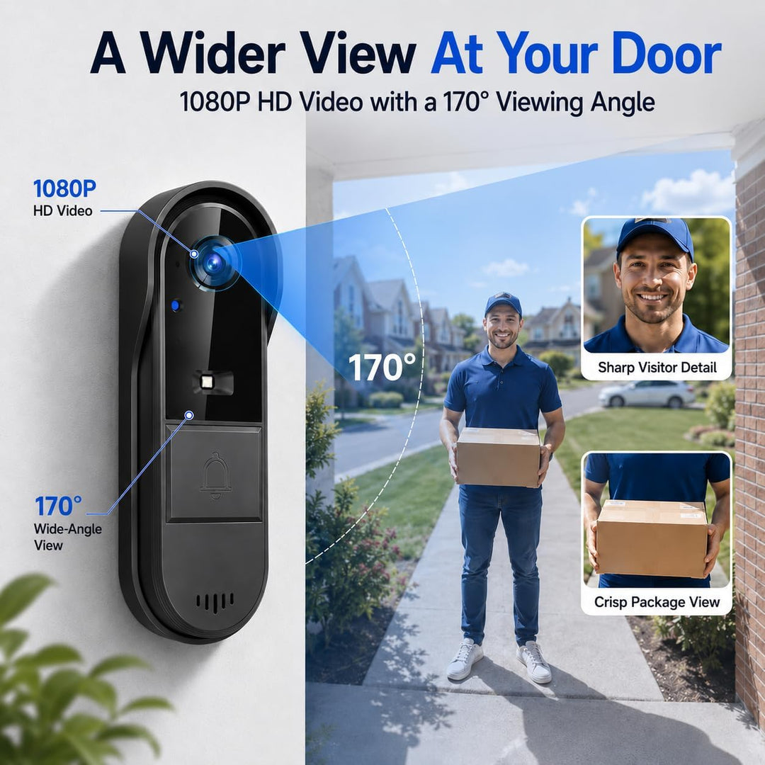 Winnes 1080P Video Türklingel mit Kamera Drahtlose Video Türklingel mit 4,3" Display,170° Weitwinkel