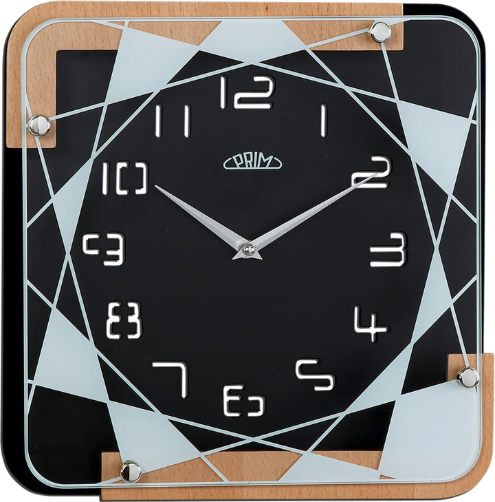 PRIM Modern Black Wooden Wall Clock - Wanduhr 30CM, Moderne quadratische Wanduhr. Holzwanduhr mit Mu
