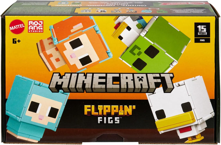 Mattel Minecraft Flippin’ Figs Schaf und Huhn 2er-Figurenpack mit 2-in-1-Spielfiguren, grossen Köpfe