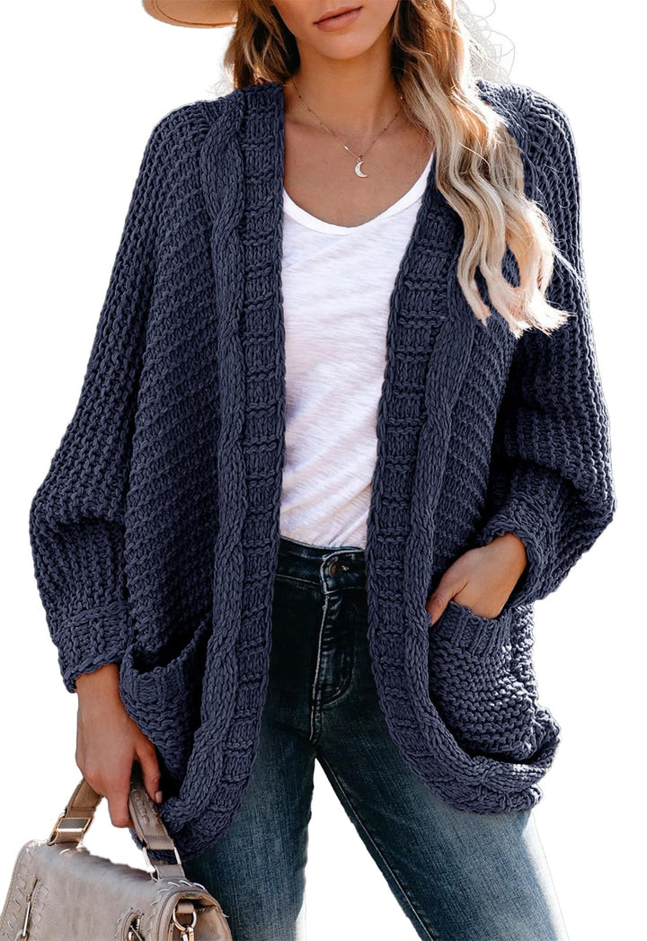 JayscreateEU Strickjacke Damen Cardigan Lange Open Front Sweater mit Tasche Grobstrickjacke Langarm