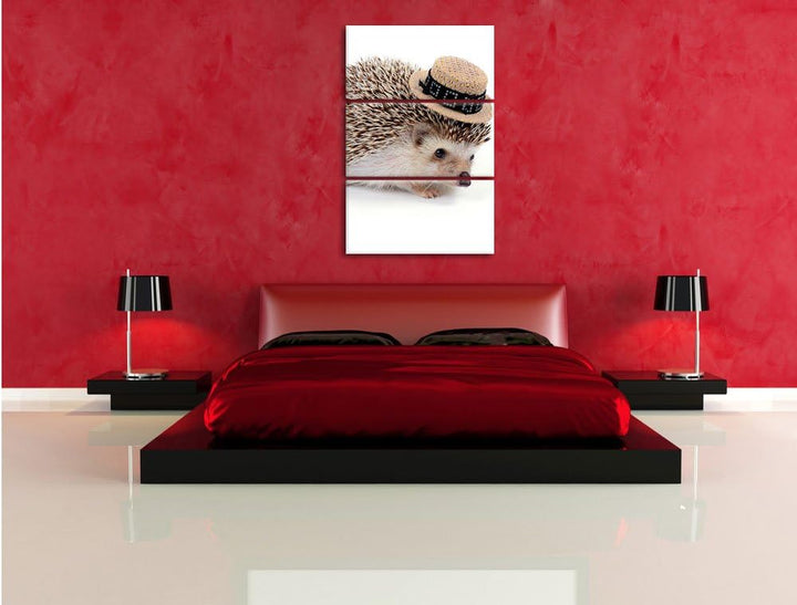 Pixxprint Lustiger Igel mit Hut als Leinwandbild/Grösse: 3 Teilig (120x80) cm/Wandbild/Kunstdruck/fe
