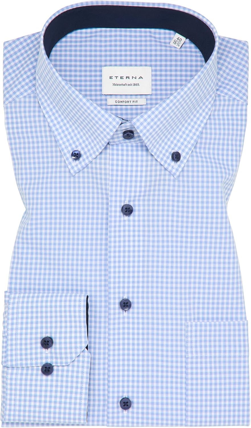 ETERNA Comfort Fit Hemd Langarm New Kent Kragen Muster rot 40 Hellblau, 40 Hellblau