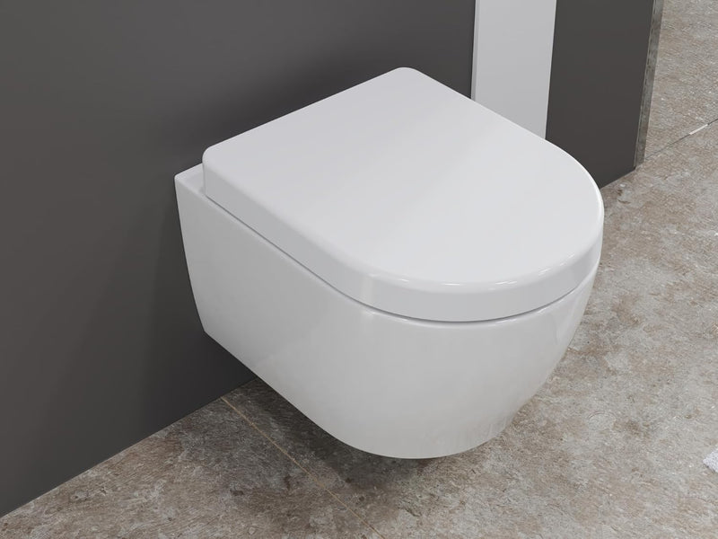 SSWW | Toilette für Gäste-WC, Spülrandloses WC mit Softclose Deckel, Hänge-WC aus Keramik, Wand-WC |