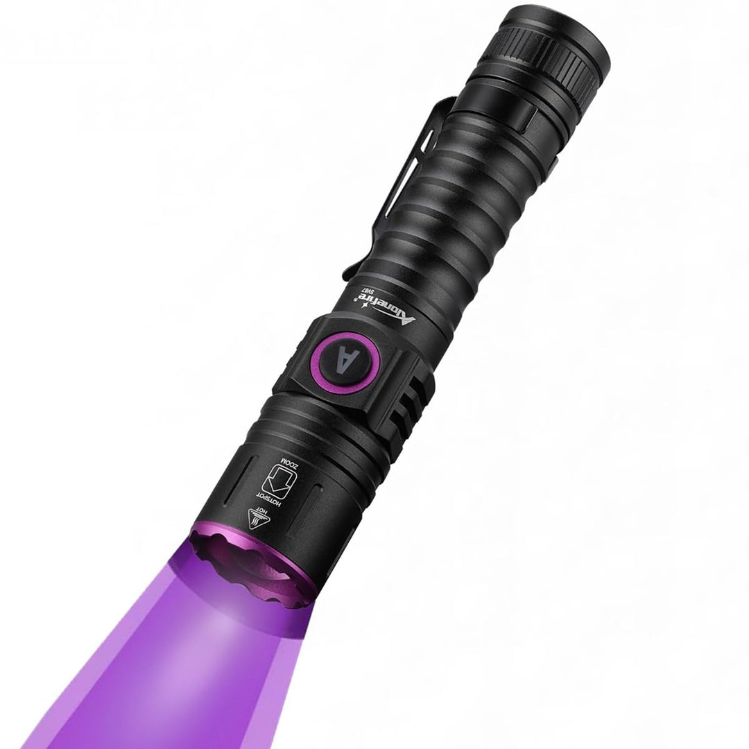 Alonefire SV87 5W 395nm UV Taschenlampe Typ C USB Aufladbar Zoom Schwarzlicht Haustierurin Detektor