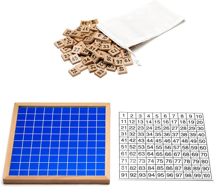 Natureich Hundertertafel Montessori Mathematik Puzzle Spielzeug Holz zum Zahlen Lernen mit Zahlenfel