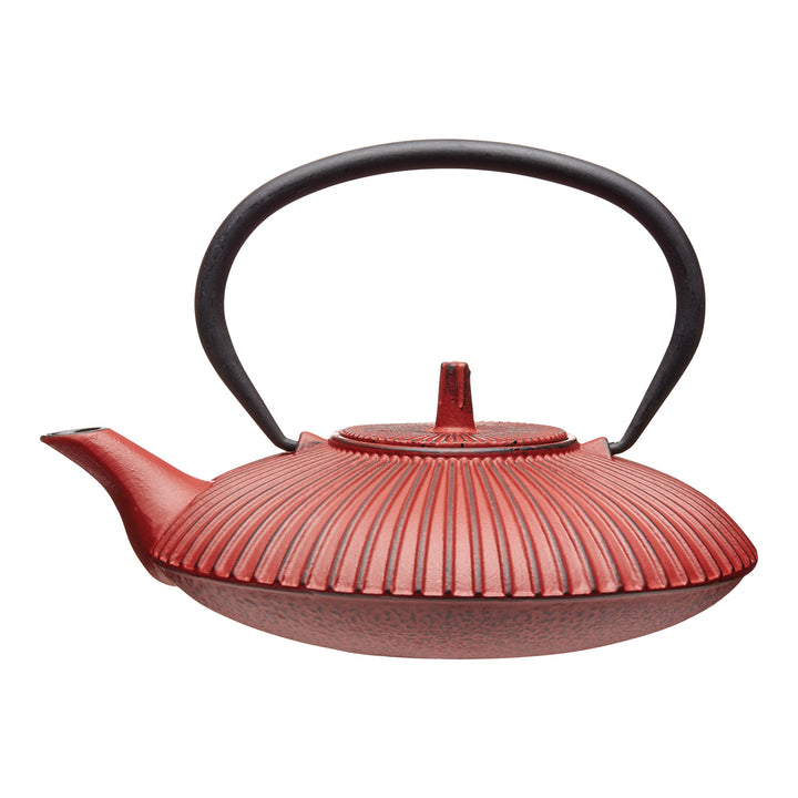 La Cafetière Japanische Teekanne aus Gusseisen, 600 ml, mit Teesiebkorb, 3 Tassen (rot)