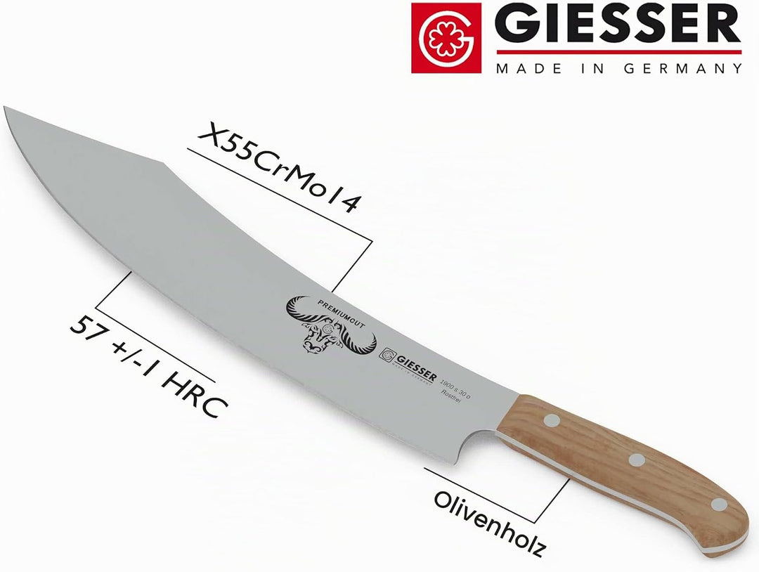 GIESSER seit 1776 - Made in Germany - Kochmesser Olivenholz 30 cm, PremiumCut Barbecue No 1, rostfre