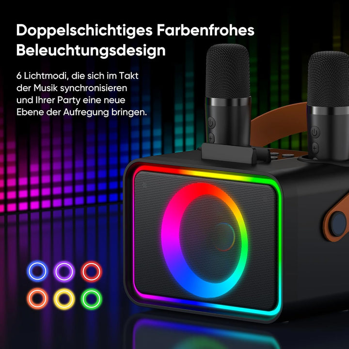 [2026] Karaoke Maschine 2 Mikrofonen: Karaoke Anlage mit 2 Karaoke Mikrofonen - Tragbare Bluetooth K