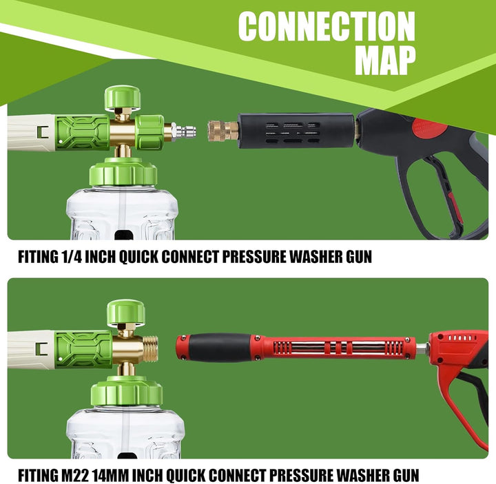 Schaumkanone Schneeschaumlanze, 1L Einstellbare Schaumlanze Schaumdüse mit 1/4 Schaumkanone Einstell