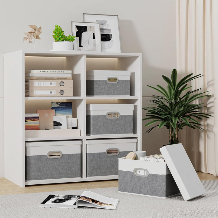 Yawinhe Aufbewahrungsbox mit Deckel, Faltbare Leinentuch Kleidung Ablagekorb, Waschbare, Stoffbox, f