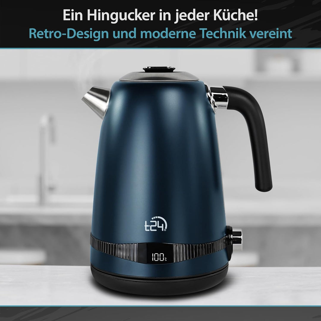 T24 Edelstahl Wasserkocher 1,7 L mit 7 einstellbaren Temperatureinstufen 2200W LCD Display | Kalk-Fi