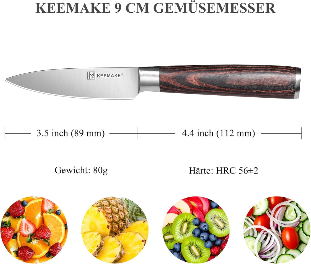 KEEMAKE Schälmesser Gemüsemesser 9 cm Klingenlänge Profi Küchenmesser Messer Obstmesser aus deutsche