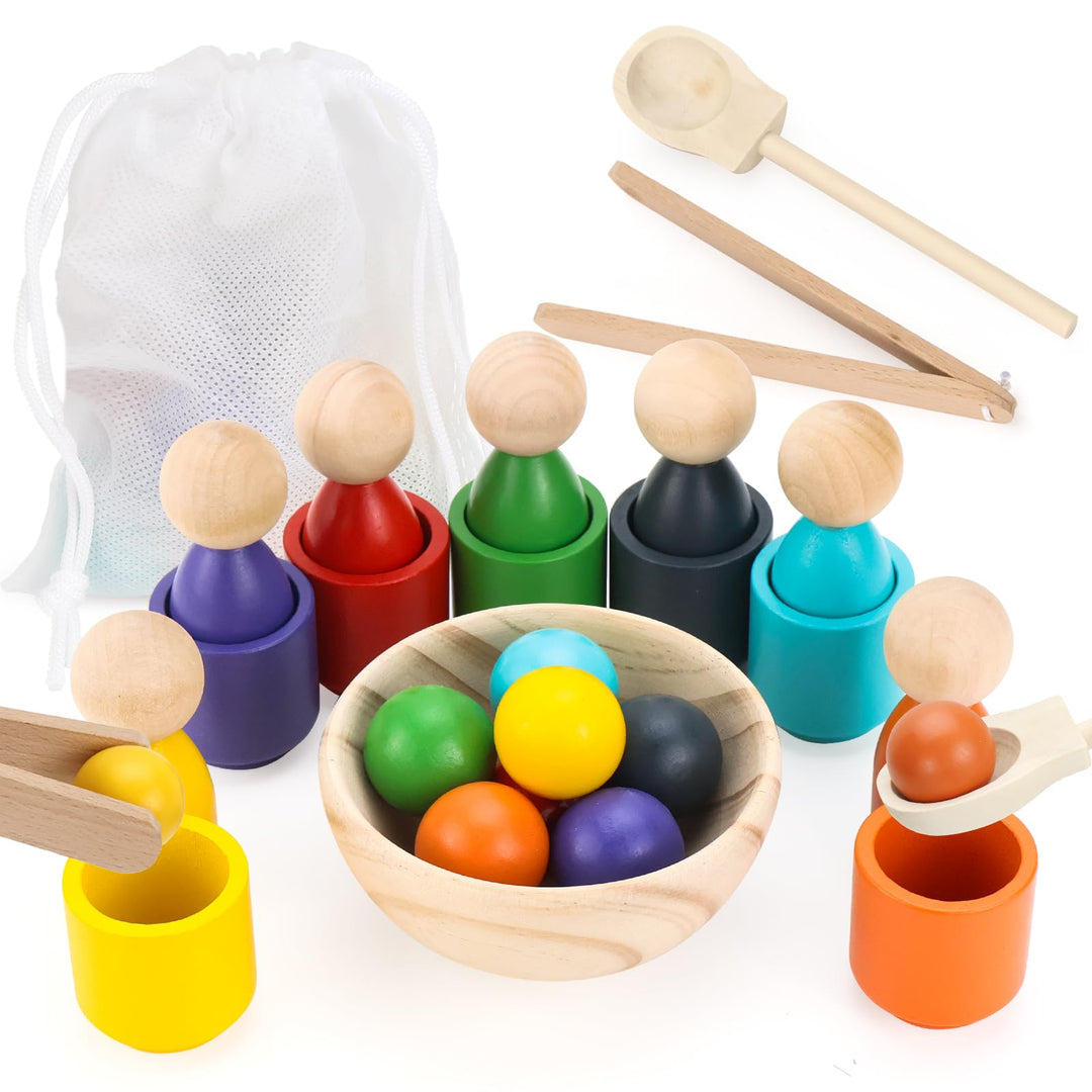 Regenbogen Bälle in Tassen Farbsortierspiel Montessori Spielzeug ab 2 3 Jahre, Montessori Farben Sor