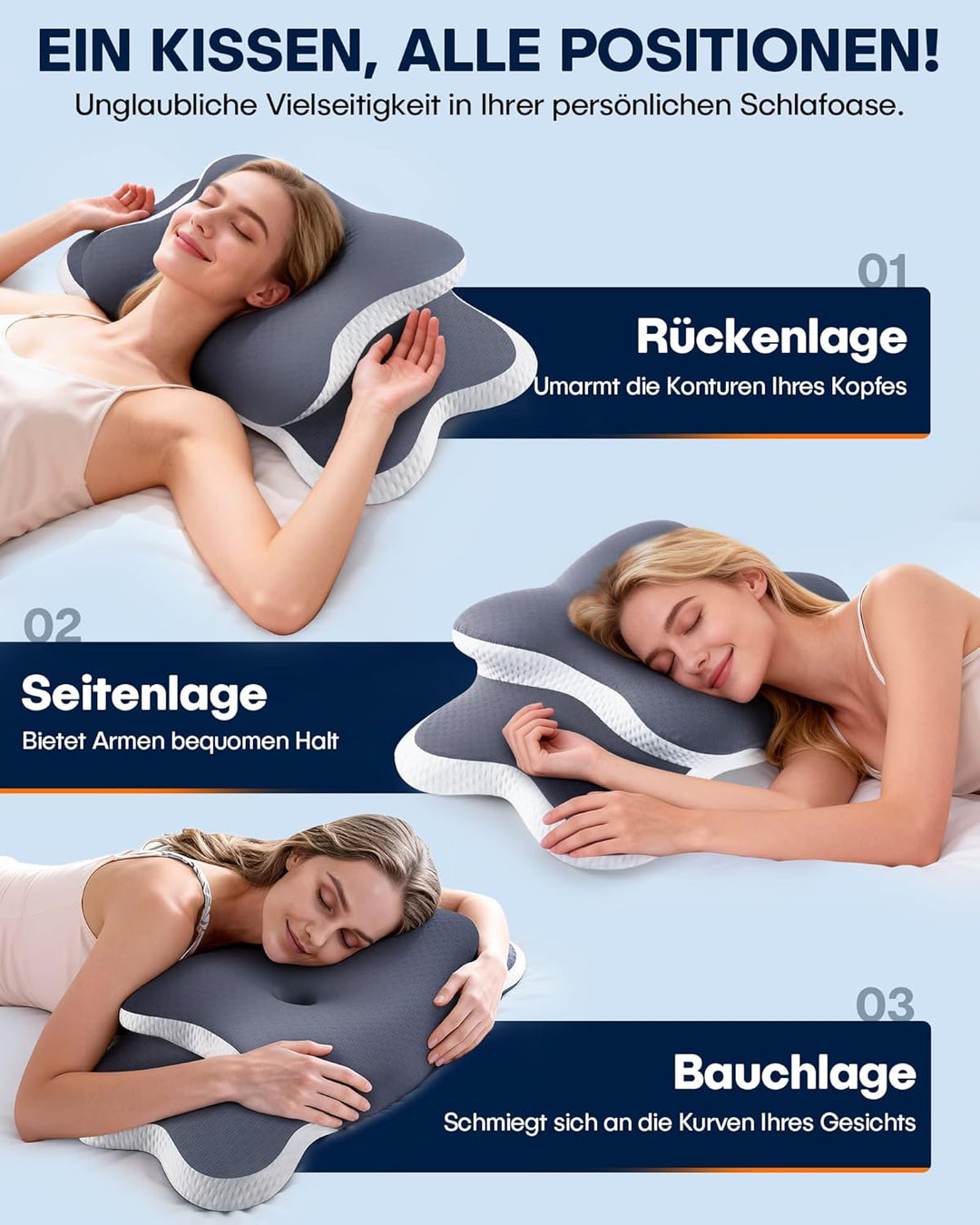 XSIVOD Orthopädisches Nackenkissen Kopfkissen - Ergonomisches Memory Foam Kissen mit Kühleffekt, Nac