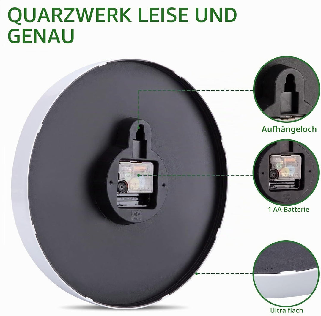 VIVILINEN Wanduhr Leuchtend mit Grossen Zahlen Wanduhr Ohne Tickgeräusche Quartzuhr Rund Batteriebet
