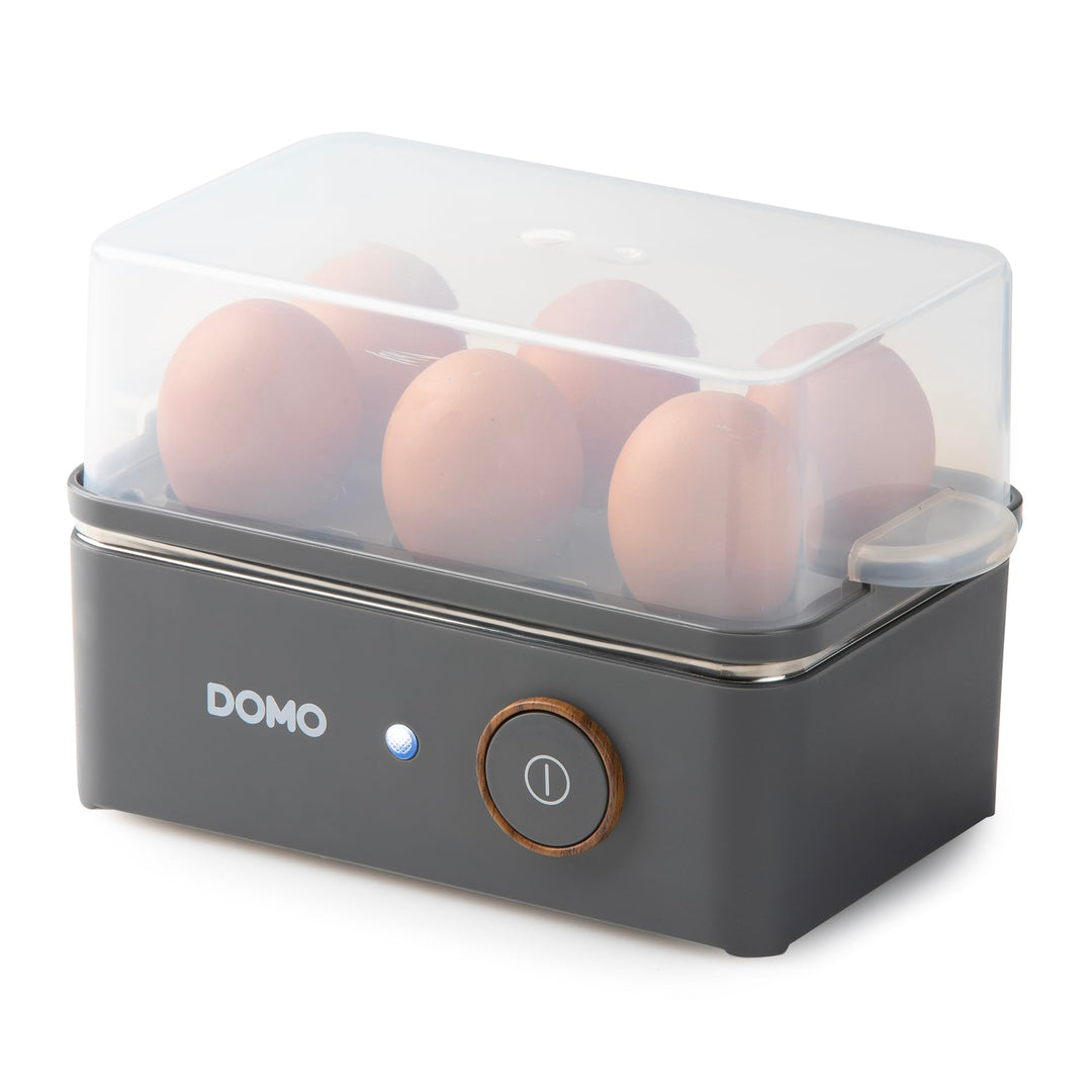 DOMO DO9283EK Eierkocher für zu 6 Eier - 'Wood You' Serie - 400W - Mattgrau Grey, Grey