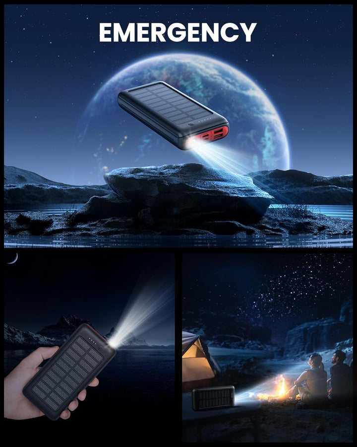 Solar Powerbank 27000mAh, 22,5W PD20W Power Bank Schnell Aufladende, Tragbares Ladegerät für Outdoor